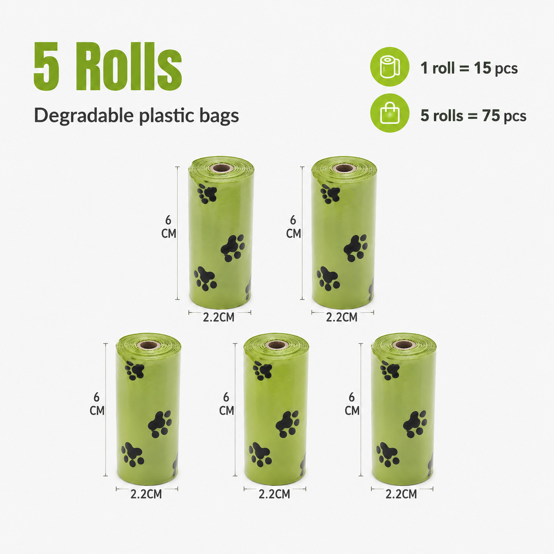 PetIvo™ Eco Poop Bags – 5 Rolls (75 Count)